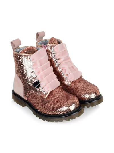 Monnalisa Kids' Sequinned Lace-up Ankle Boots In Pink