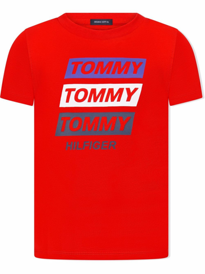 Tommy Hilfiger Junior Kids' Logo-print Organic Cotton T-shirt In Red