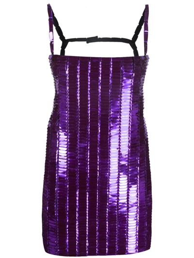 Attico Rue Open-back Embellished Stretch-jersey Mini Dress In Purple