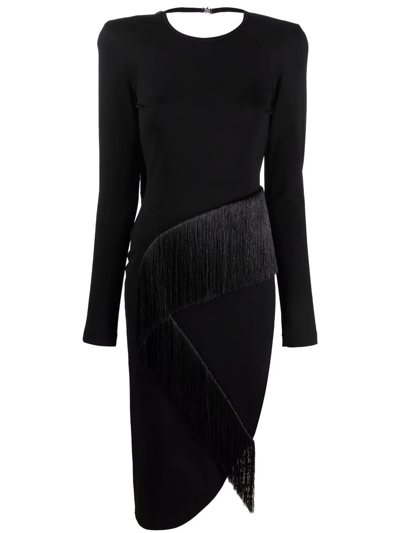 Attico Panelled Long-sleeved Midi Dress In Black