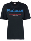 Alexander Mcqueen Logo-print Cotton T-shirt In Navy Multicolor