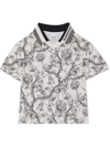 Burberry Boy's Etched Bear & Floral Logo Polo Shirt In Black