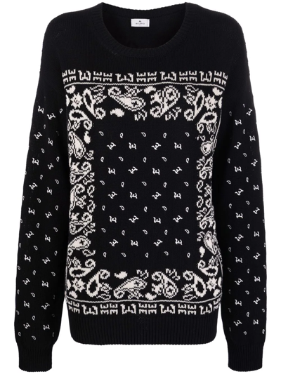Etro Intarsia-knit Bandana-pattern Jumper In Black