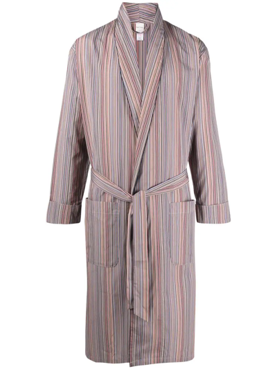 Paul Smith Men's Multi-stripe Cotton Dressing Gown, Boxed In Red