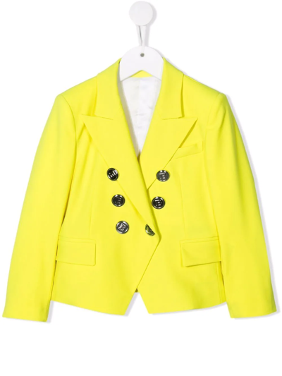 Balmain Teen Peak-lapels Double-breasted Blazer In Yellow