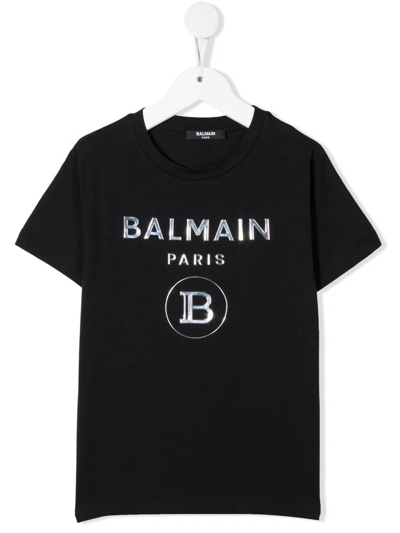 Balmain Kids' Logo-print Crewneck T-shirt In Black