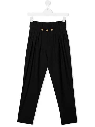 Balmain Teen Pleat-detail Belted Trousers In Black