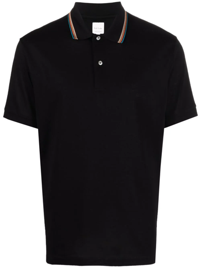 Ps By Paul Smith Rainbow Stripe Detail Polo Shirt In Black