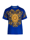 Versace Sunflower Garland Logo T-shirt In Blue Gold