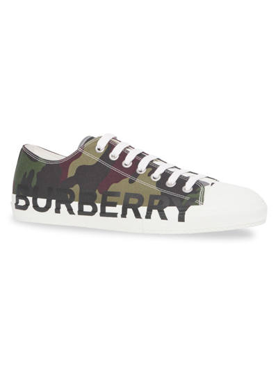 Burberry Men's Logo Camo-print Low-top Sneakers In Green