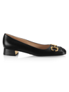 GUCCI WOMEN'S HORSEBIT LEATHER LOW-HEEL PUMPS,400014955425