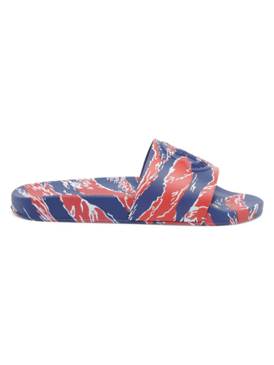 Moncler Red & Blue Tiger Stripe Basile Slides In Red Blue