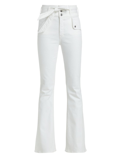 Veronica Beard Giselle Belted High Waist Slim Flare Jeans In White