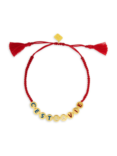 Eyem By Ileana Makri Women's Emily In Paris Cest La Vie 18k Gold-plated Bead & Enamel Cord Bracelet In Red Multi
