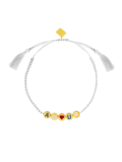 Eyem By Ileana Makri Women's Emily In Paris Amour 18k Gold-plated Bead & Enamel Cord Bracelet In Silver Multi