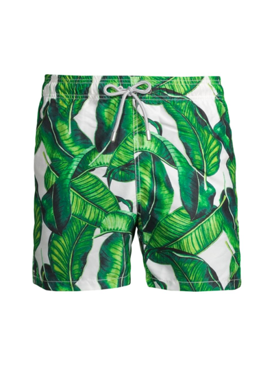 Mc2 Saint Barth Gustavia Leaf-print Swim Shorts In White