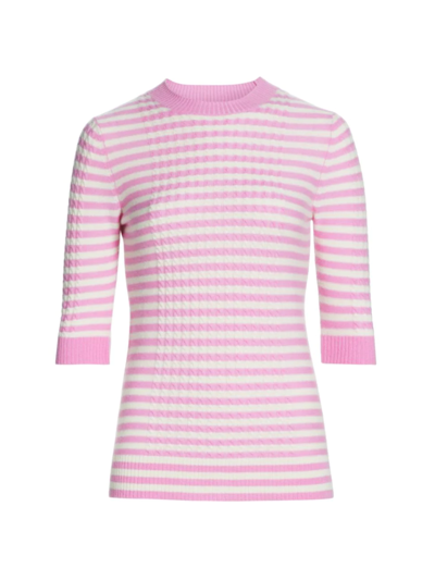 Ganni Women's Striped Knit Cashmere & Wool Sweater In White,pink