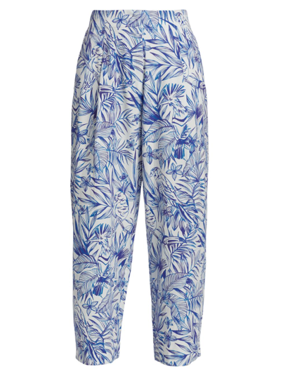 Rosetta Getty Pleated Tropical Print Pants In Blue White
