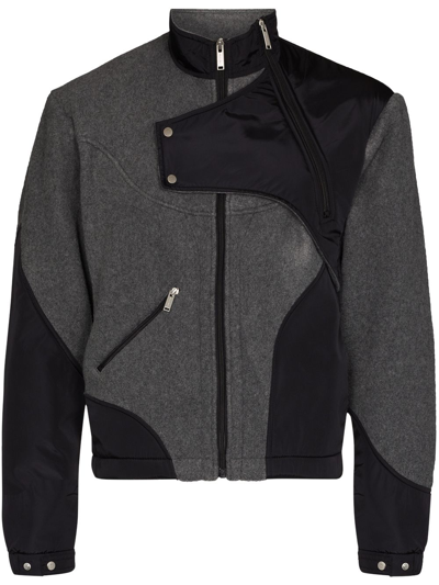 Heliot Emil Grey & Black Paneled Fleece Jacket In Dark Grey Melange
