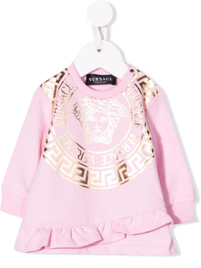 Versace Babies' Medusa 印花连衣裙 In Pink