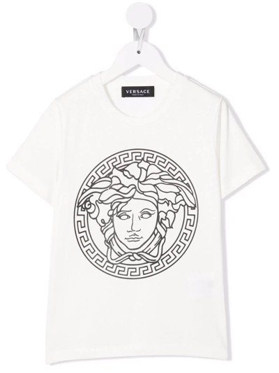 Versace Kids' Medusa-print Short-sleeve T-shirt In White