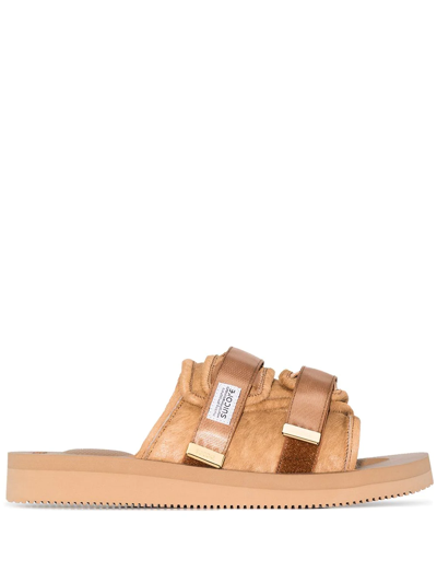 Suicoke Brown Moto Leather Sandals In Beige