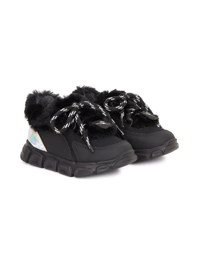 Giuseppe Junior Kids' Marshmallow Winter Faux-fur Sneakers In Black