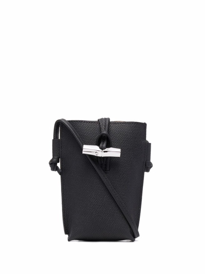 Longchamp Roseau Leather Phone Holder In Black