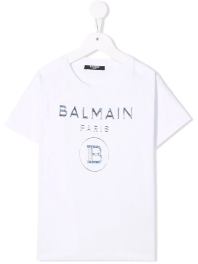 Balmain Kids' Logo-embossed Cotton T-shirt In White