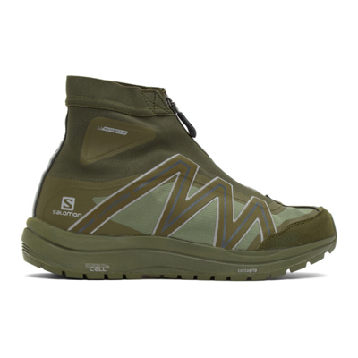 And Wander Salomon Rubber-trimmed Ripstop And Mesh High-top Sneakers In Khaki