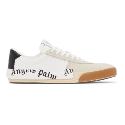 Palm Angels Perforated Logo-print Suede And Leather Sneakers In White & Black
