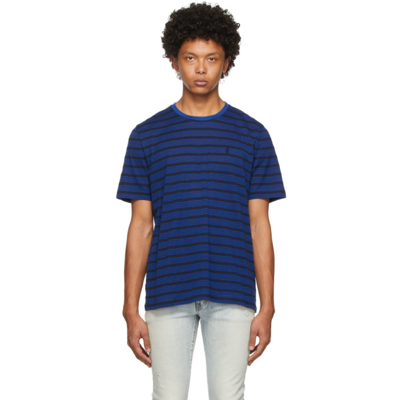 Saint Laurent Logo-embroidered Striped Cotton-jersey T-shirt In Blue