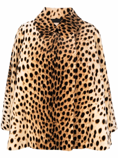 Alaïa Leopard-print Short Cape Jacket In Neutrals | ModeSens