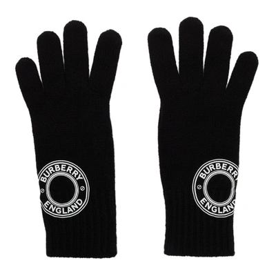 Burberry Black Cashmere Logo Graphic Gloves