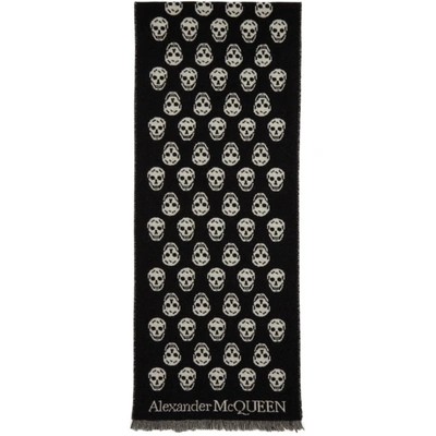 Alexander Mcqueen Reversible Skull Scarf In Black Ivory