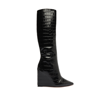 Schutz Asya Up Croc-print Wedge Tall Boots In Black