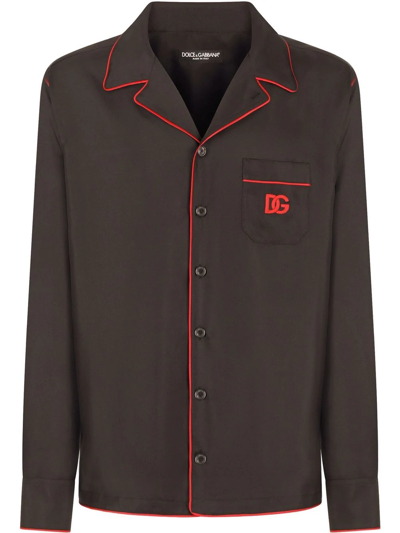 Dolce & Gabbana Silk Shirt With Dg Embroidery In Black