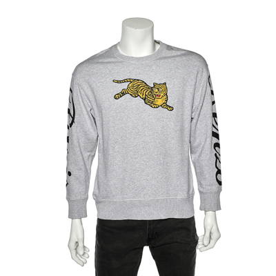 Pre-owned Kenzo Grey Knit Flying Tiger Embroidery Detail Sweatshirt S