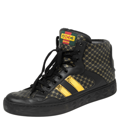 Pre-owned Gucci Black/gold Leather Web Dapper Dan High Top