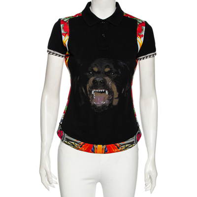 Pre-owned Givenchy Black Rottweiler Printed Cotton Pique Contrast Trimmed Polo T-shirt M