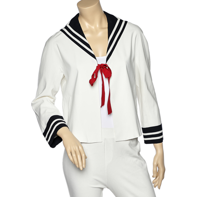 Pre-owned Moschino Cheap And Chic White Cotton Contrast Trim Tie Detail Blazer M