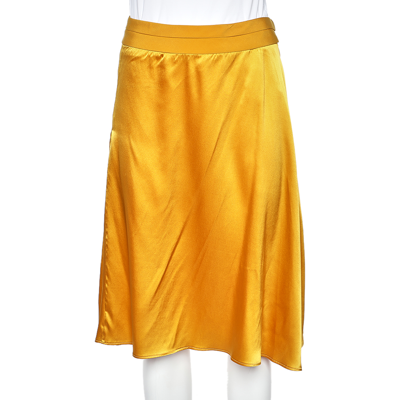 Pre-owned Etro Yellow Silk, Satin And Pleated Crepe Trim Skirt S