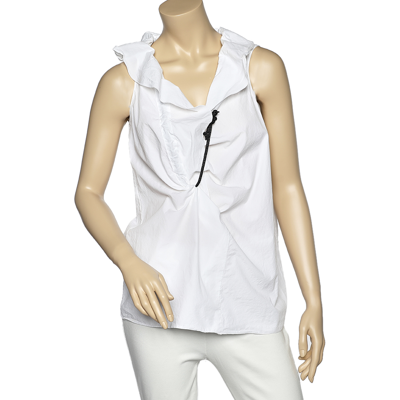 Pre-owned Marni White Cotton Ruffle Detail Sleeveless Top M