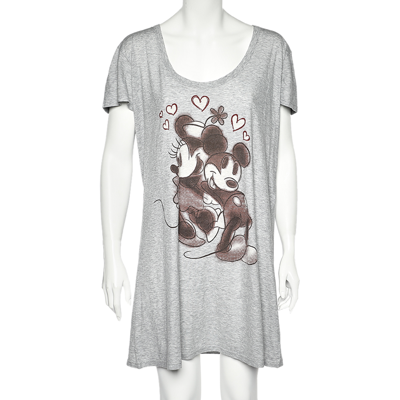 Pre-owned Dolce & Gabbana Grey Mickey Printed Cotton Knit Shift Dress M