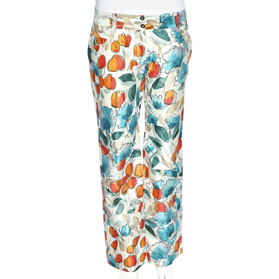Pre-owned Dolce & Gabbana Multicolor Watercolor Painted Silk Trousers M