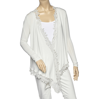 Pre-owned Polo Ralph Lauren Cream Stretch Jersey Crochet Trim Long Sleeve Shrug M