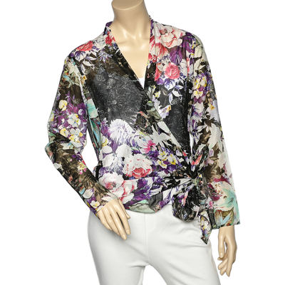 Pre-owned Etro Multicolor Floral Printed Cotton And Silk Wrap Top L