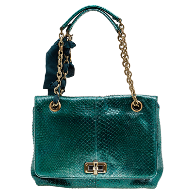 Pre-owned Lanvin Metallic Sea Green Python Leather Happy Shoulder Bag