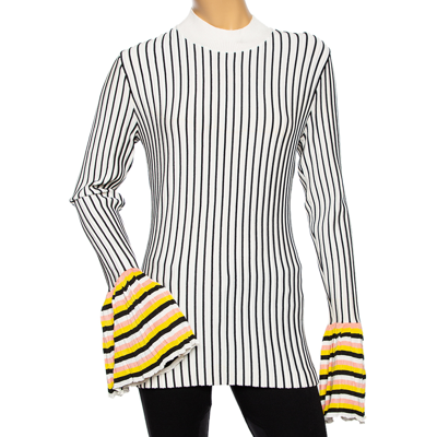 Pre-owned Emilio Pucci Black & White Striped Knit Pleated Cuff Detailed Top Xl