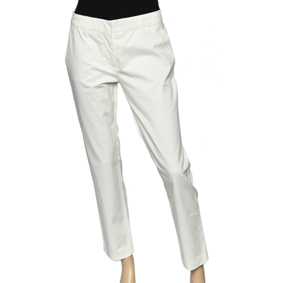 Pre-owned Prada White Cotton Straight Leg Pants M